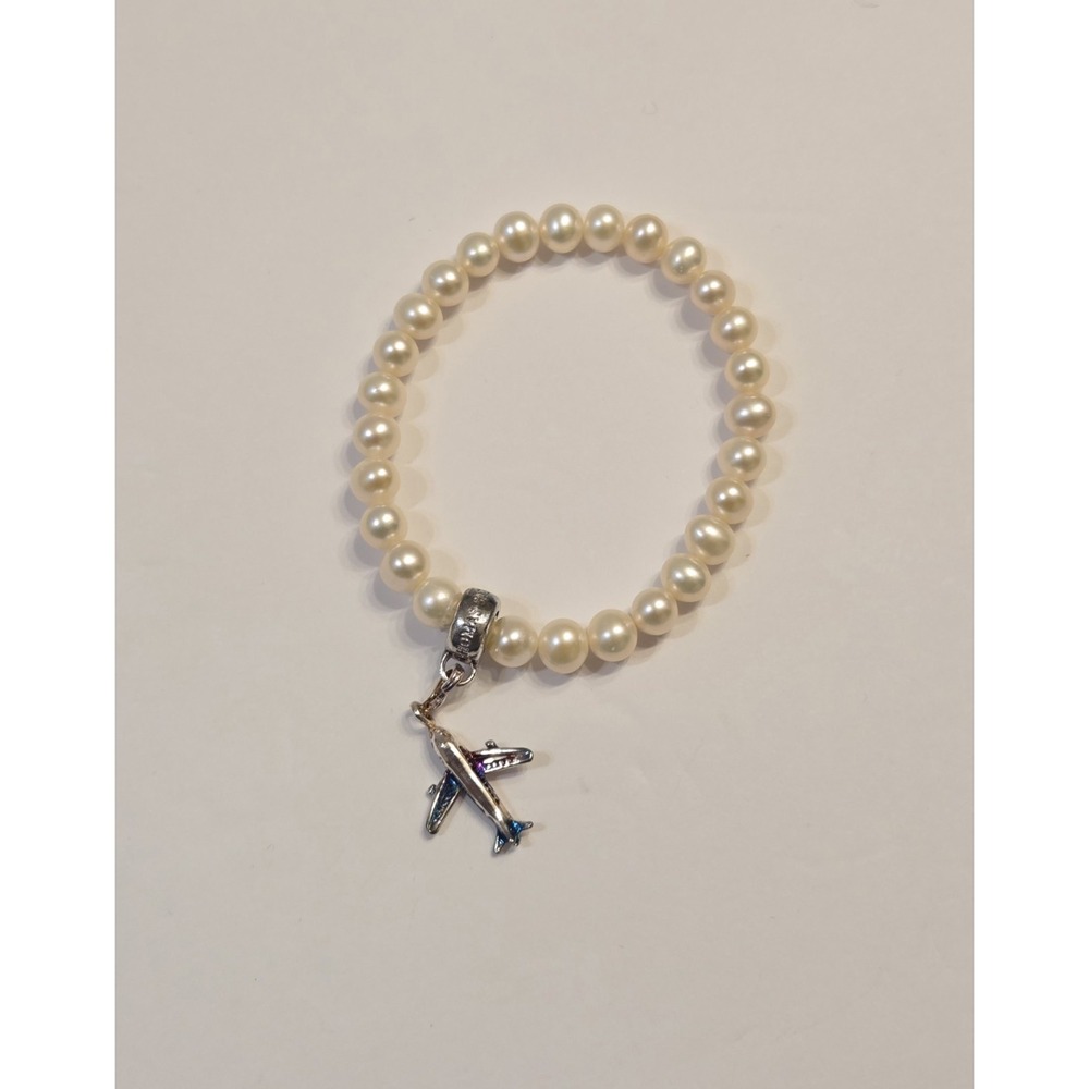 Thomas Sabo Charm Club Pearl Sterling Charm Bracelet Airplane Charm 925 Elastic